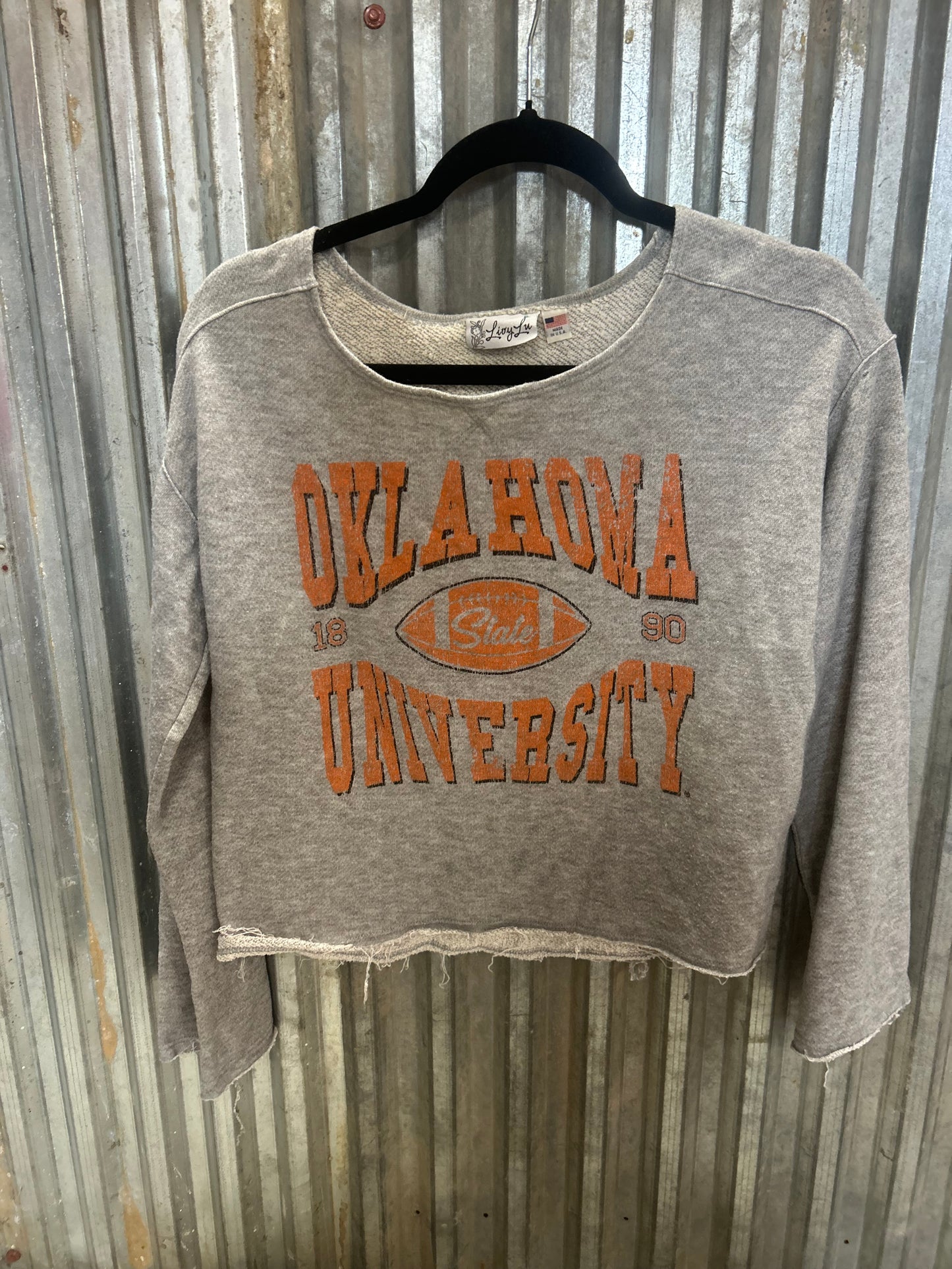 Livy Lu OSU Cropped Sweater fits a medium