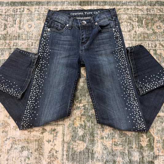 Girls size 9 rhinestone boot cut cowgirl tough jeans