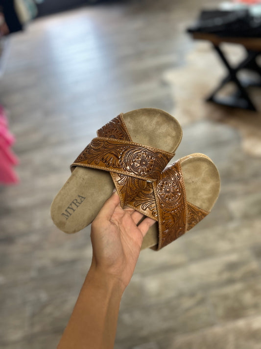 Myra sandals size 7 - genuine tooled oleather