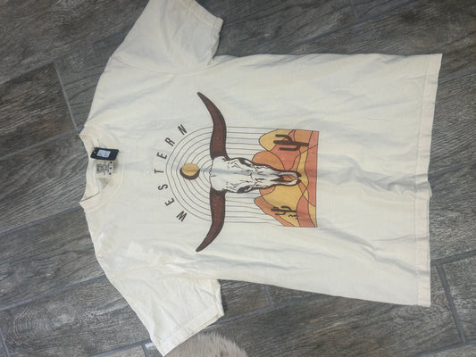 Western cream Comfort Color Tee Medium
